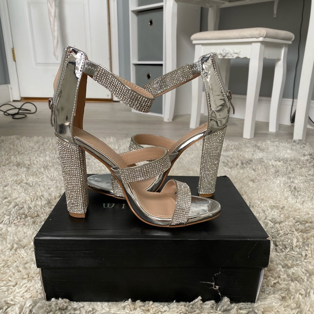 Bedazzled silver high heels